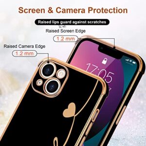 LCHULLE Designed for iPhone 13 Case Cute for Women Girls Luxury Plating Love Letter Soft TPU Phone Case Shockproof Anti-Scratch Full Camera Lens Protection Case Cover for iPhone 13(6.1 inch),Black