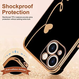 LCHULLE Designed for iPhone 13 Case Cute for Women Girls Luxury Plating Love Letter Soft TPU Phone Case Shockproof Anti-Scratch Full Camera Lens Protection Case Cover for iPhone 13(6.1 inch),Black