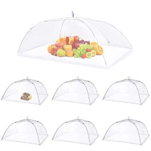 7 pack food covers for outside, mesh food cover pop-up food tent, 1 large (40"x24") & 6 standard (17"x17") plate serving tents, collapsible fine net screen umbrella for outdoor, picnics, bbq, parties
