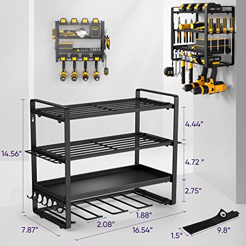 POKIPO Power Tool Organizer Wall Mount, Heavy Duty Drill Holder, Garage Tool Organizer and Storage, Suitable Tool Rack for Tool Room, Workshop, Garage, Utility Storage Rack for Cordless Drill (4 Tier)