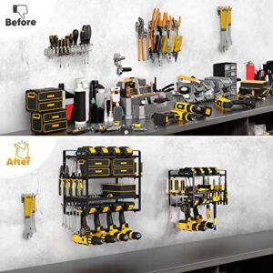 POKIPO Power Tool Organizer Wall Mount, Heavy Duty Drill Holder, Garage Tool Organizer and Storage, Suitable Tool Rack for Tool Room, Workshop, Garage, Utility Storage Rack for Cordless Drill (4 Tier)