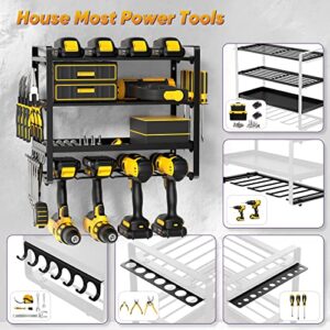 POKIPO Power Tool Organizer Wall Mount, Heavy Duty Drill Holder, Garage Tool Organizer and Storage, Suitable Tool Rack for Tool Room, Workshop, Garage, Utility Storage Rack for Cordless Drill (4 Tier)