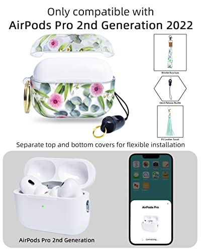 AirPods Pro 2 Case with Wristlet Keychain, YOPICKERN Hard AirPods Pro 2nd Generation Case Protective Cover with Wrist Lanyard for AirPods Pro 2nd Generation (2022 Released) Gifts for Women, Eucalyptus
