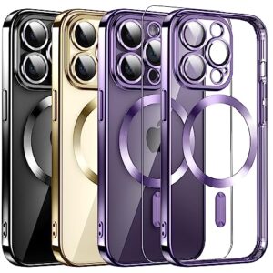 magnetic clear for iphone 14 pro max case with magsafe [integrated camera glass] women phone case [original iphone exterior] silicone cover slim thin [non-yellowing] anti-fingerprint scratch men