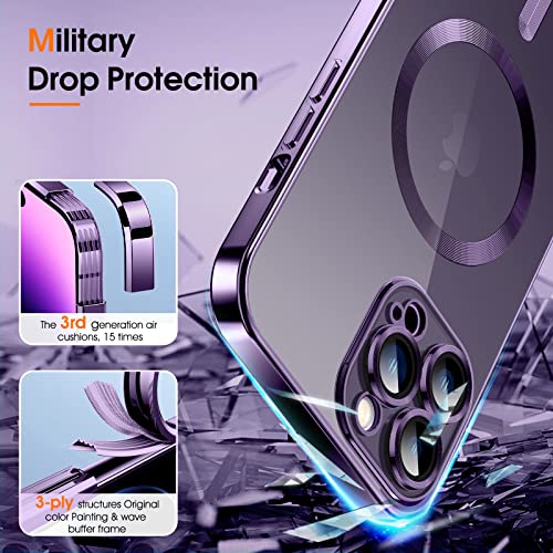 Magnetic Clear for iPhone 14 Pro Max Case with MagSafe [Integrated Camera Glass] Women Phone Case [Original iPhone Exterior] Silicone Cover Slim Thin [Non-Yellowing] Anti-Fingerprint Scratch Men