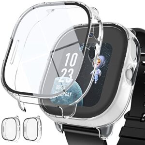 besinpo 2 pack case for gizmo watch disney edition with 9h tempered glass screen protector, hard pc protective sport rugged bumper cover verizon gizmowatch disney screen protector crystal clear