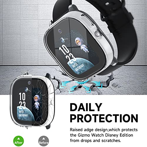 BESINPO 2 Pack Case for Gizmo Watch Disney Edition with 9H Tempered Glass Screen Protector, Hard PC Protective Sport Rugged Bumper Cover Verizon GizmoWatch Disney Screen Protector Crystal Clear