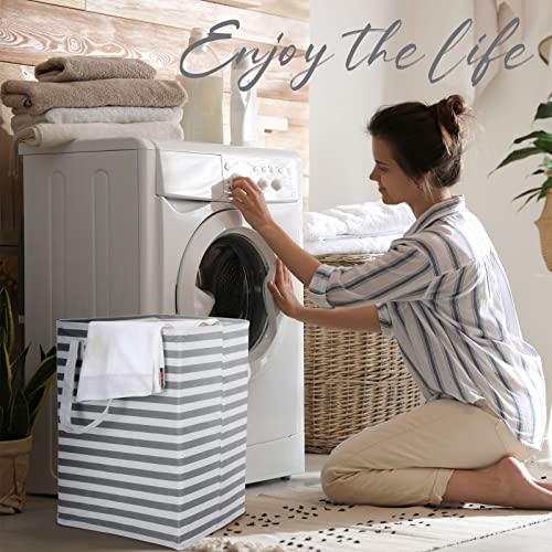 6 Pcs Laundry Hamper 75L Large Collapsible Laundry Baskets Freestanding Dirty Clothes Hamper Waterproof Clothes Hampers Organizer with Easy Carry Handles for Laundry Clothes Bedroom (Gray, White)