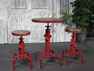 topower 3 piece pub bar set vintage industrial round bar table and stools for 2, height adjustable pub table and stools match bar height and counter stool antique red(1 table + 2 chairs)