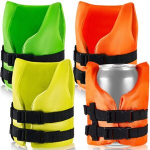 3 pcs puffer jacket cup holder life vest can cooler life preserver wine bottle cover insulated beverage cooler jacket cover cooler for valentine gift (orange, yellow and fluorescent green)