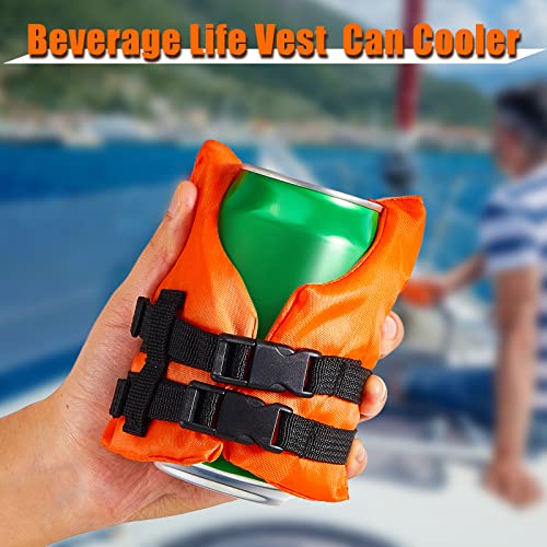 3 Pcs Puffer Jacket Cup Holder Life Vest Can Cooler Life Preserver Wine Bottle Cover Insulated Beverage Cooler Jacket Cover Cooler for Valentine Gift (Orange, Yellow and Fluorescent Green)