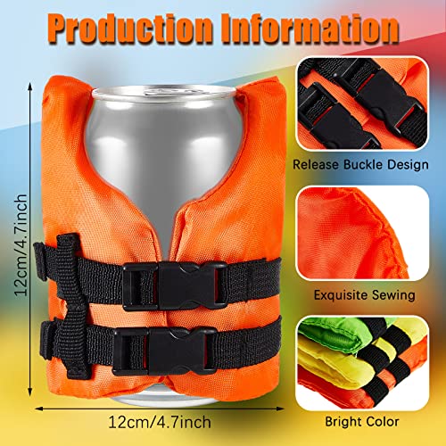3 Pcs Puffer Jacket Cup Holder Life Vest Can Cooler Life Preserver Wine Bottle Cover Insulated Beverage Cooler Jacket Cover Cooler for Valentine Gift (Orange, Yellow and Fluorescent Green)
