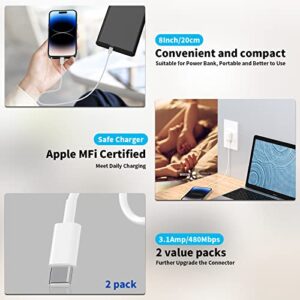 [Apple MFi Certified] Short USB C to Lightning Cable (8Inch), 2Pack iPhone Charger Fast Charging Cable Power Delivery Data Syncing Cord for Apple iPhone 14/13/12/11Pro/XS/XR/8/7/iPad/Airpods/PowerBank