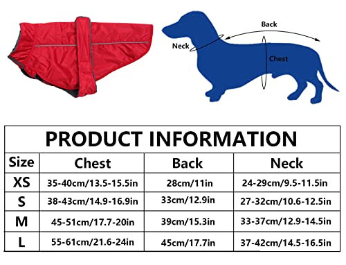 Dachshund Coat Waterproof, Perfect for Dachshund Sausage, Puppy Winter Jacket with Padded Fleece Lining, Outdoor Dog Clothing with Adjustable Bands and Underbelly Protection - Red - XS