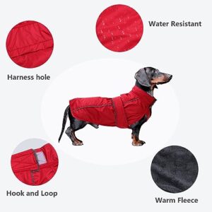 Dachshund Coat Waterproof, Perfect for Dachshund Sausage, Puppy Winter Jacket with Padded Fleece Lining, Outdoor Dog Clothing with Adjustable Bands and Underbelly Protection - Red - XS