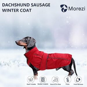 Dachshund Coat Waterproof, Perfect for Dachshund Sausage, Puppy Winter Jacket with Padded Fleece Lining, Outdoor Dog Clothing with Adjustable Bands and Underbelly Protection - Red - XS