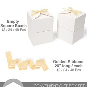 Shallive 6x6x4 Inch 24 Pcs White Boxes Small Gift Boxes with Lids and Ribbons Paper Bridesmaid Proposal Boxes Truffle Craft Cookie Boxes Candle Packaging Empty Box for Wedding Bridal Shower Christmas Holiday Birthday Gift Wrapping