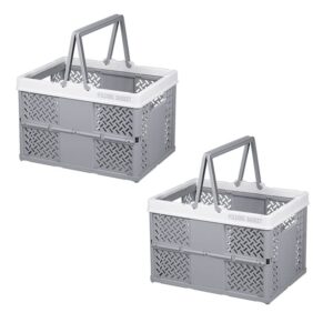 [2-pack] plastic baskets for shelf storage organizing, durable and reliable portable folding storage crate, ideal for home kitchen classroom and office organization, bathroom storage