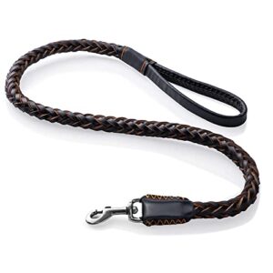 fovrlzse leather dog leash,durable cowhide braided dog training leash for large and medium dogs