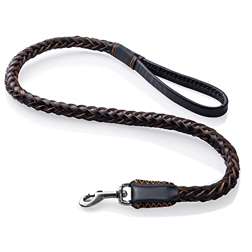 FOVRLZSE Leather Dog Leash,Durable Cowhide Braided Dog Training Leash for Large and Medium Dogs