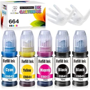 ms deer compatible 664 ink refill bottles replacement for epson 664 refill ink work with et-2650 et-2550 et-16500 et-4500 et-2600 printer (2 black 1 cyan 1 magenta 1 yellow) 5 pack