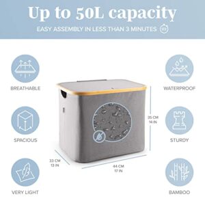 Lonbet - Gray Small Laundry Hamper With Lid - Collapsible Laundry Baskets - Hampers for Laundry - Laundry Room Organization - 13.2 Gal. (1-2 Loads) - 100% Free Plastic - Eco-Friendly Fabric Bamboo