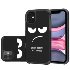 leegu for iphone 11 case, cute [don't touch my phone] shockproof dual layer heavy duty protective silicone plastic cover for girls women boys men phone case (iphone 11 6.1-inch)