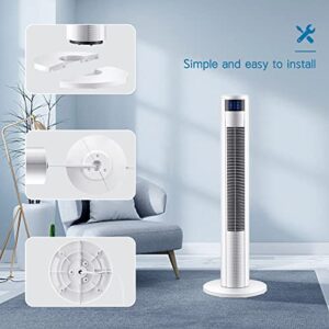 AKIRES 35” 70° White Oscillating Tower Fan 7H Timer,3 Speeds,3 Modes,Portable Electric Quiet Cooling Fan Standing Bladeless Floor Fans with Remote and LED Display for Office,Bedroom, Living Room
