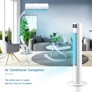 AKIRES 35” 70° White Oscillating Tower Fan 7H Timer,3 Speeds,3 Modes,Portable Electric Quiet Cooling Fan Standing Bladeless Floor Fans with Remote and LED Display for Office,Bedroom, Living Room