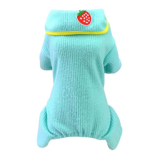 Izefia Dog Sweater Dog Clothes Autumn Winter Warm Sweat Shirt 4 Legs Jumpsuit Pajamas with Ribbon Simple Sweater for Small Dog Medium Dog Cat Green L