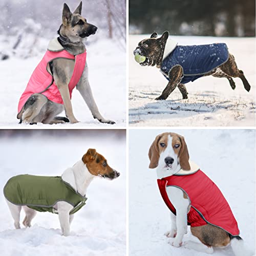 ALAGIRLS Thick Fleece Lining Winter Dog Coat, Classic Padded Warm Dog Coat with Harness Hole, Windproof Dog Vest Clothes Pet Apparel for Cold Weather, Red L