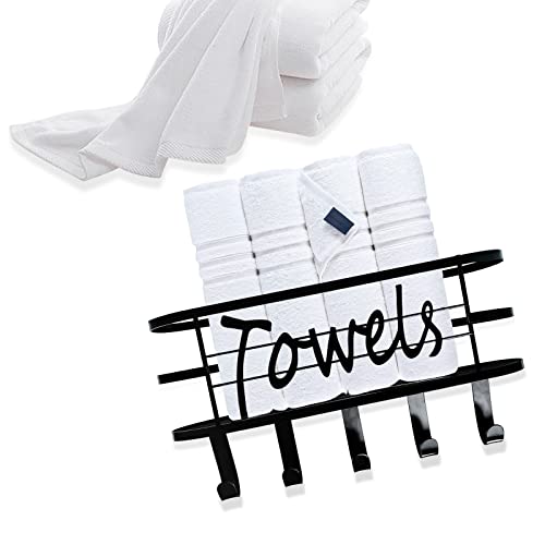 FXTNKYY Towel Hanger for Bathroom,Bathroom Towel Storage with 5 Towel Hooks,Bath Sheet Organizer,Bathroom Decor Sets Accessories,Towel Rack Wall Mounted for Robe,Coat,Towel Storage