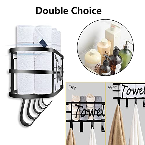 FXTNKYY Towel Hanger for Bathroom,Bathroom Towel Storage with 5 Towel Hooks,Bath Sheet Organizer,Bathroom Decor Sets Accessories,Towel Rack Wall Mounted for Robe,Coat,Towel Storage