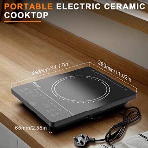 Cooksir Single Burner Electric Cooktop, Portable One Burner Electric Stove, 1800W Small Infrared Electric Burner with Child Safety Lock, Timer, Overheat Protection, Touch Control, 110V-120V Plug in