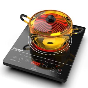 cooksir single burner electric cooktop, portable one burner electric stove, 1800w small infrared electric burner with child safety lock, timer, overheat protection, touch control, 110v-120v plug in