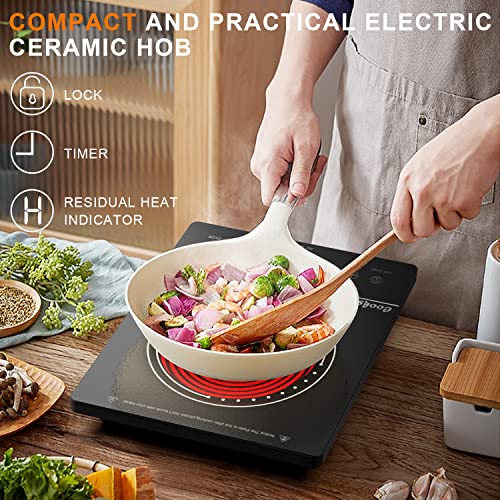 Cooksir Single Burner Electric Cooktop, Portable One Burner Electric Stove, 1800W Small Infrared Electric Burner with Child Safety Lock, Timer, Overheat Protection, Touch Control, 110V-120V Plug in