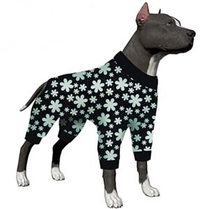 lovinpet big dog onesies - pet anxiety relief shirt, sun protection dog onesie, comfy stretchy fabric, sage print, big dog surgery recovery pj's, girl or boy dog party apparel,black l