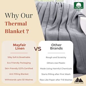 Mayfair Linen 100% Pure Cotton, Luxury King/Cal King Size Dark Grey Blanket - Herringbone Pattern, Soft &Cozy Premium Fall Throw Blanket for All Seasons, 350GSM &106x92 with Free Tote Bag