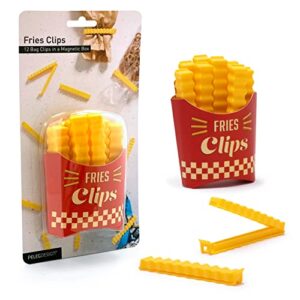 fries clips: 12 cute french-fries-shaped bag clips to seal opened food packages | fun bag clips for food in a magnetic box to always be at hand | cute kitchen accessories by peleg design