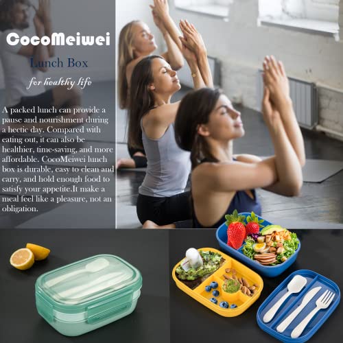 CocoMeiwei Bento Box Adult Lunch Box, Bento Lunch Box with 5 Silicone Cupcake Liners, Leak-proof Bento Lunch Box Containers 3 Tiers 50oz, 6compartments Large Capacity for Working Blue