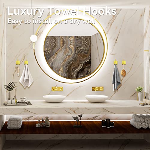 ARIOSOX 4-Packs Heavy Duty Adhesive Hooks, Waterproof Stainless Steel Bathroom Hooks for Towels, Shower Cap and Towel Robe, Closet Hook Wall Mount for Home, Kitchen, RV,Bathroom,Office (Gold)