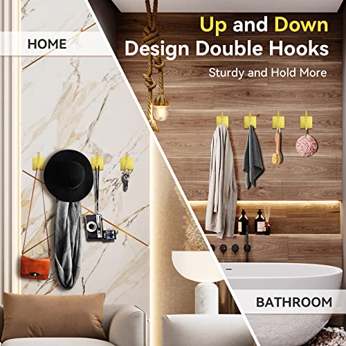 ARIOSOX 4-Packs Heavy Duty Adhesive Hooks, Waterproof Stainless Steel Bathroom Hooks for Towels, Shower Cap and Towel Robe, Closet Hook Wall Mount for Home, Kitchen, RV,Bathroom,Office (Gold)