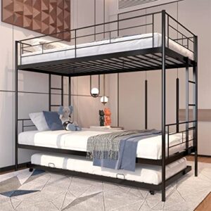 dainncn bunk bed with trundle twin over twin,can be divided into 3 bed metal heavy duty - black