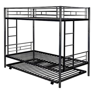 DaiNNCN Bunk Bed with Trundle Twin Over Twin,Can Be Divided Into 3 Bed Metal Heavy Duty - Black