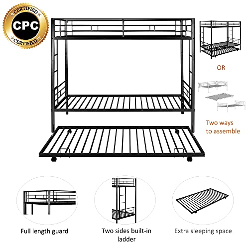 DaiNNCN Bunk Bed with Trundle Twin Over Twin,Can Be Divided Into 3 Bed Metal Heavy Duty - Black