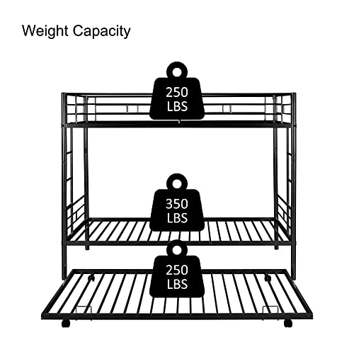 DaiNNCN Bunk Bed with Trundle Twin Over Twin,Can Be Divided Into 3 Bed Metal Heavy Duty - Black