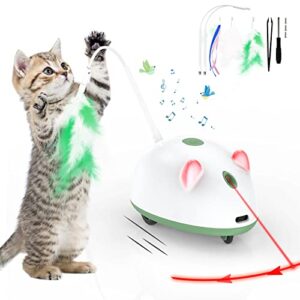 bumfey 4-in-1 automatic cat mice toys for indoor cats, interactive electric moving cat toys with feather, led lights, bird sound, laser, smart kitten toys for pet exercise playing