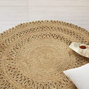 GRUHUM Round Jute Area Rug 3ft Natural Fiber Collection Handwoven Boho Charm Farmhouse Jute Area Rug Soft Braided Rug for Indoor Outdoor Kitchen Bedroom Living Hallways Enterways