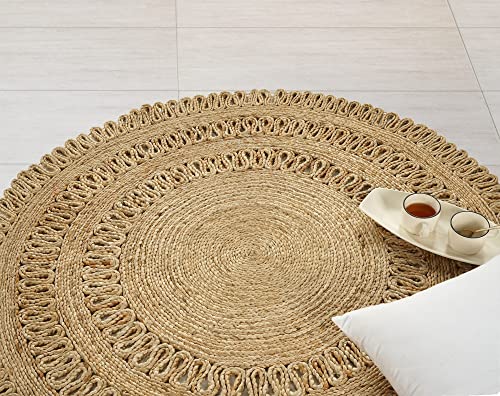 GRUHUM Round Jute Area Rug 3ft Natural Fiber Collection Handwoven Boho Charm Farmhouse Jute Area Rug Soft Braided Rug for Indoor Outdoor Kitchen Bedroom Living Hallways Enterways