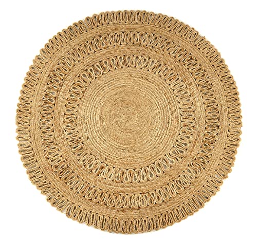 GRUHUM Round Jute Area Rug 3ft Natural Fiber Collection Handwoven Boho Charm Farmhouse Jute Area Rug Soft Braided Rug for Indoor Outdoor Kitchen Bedroom Living Hallways Enterways